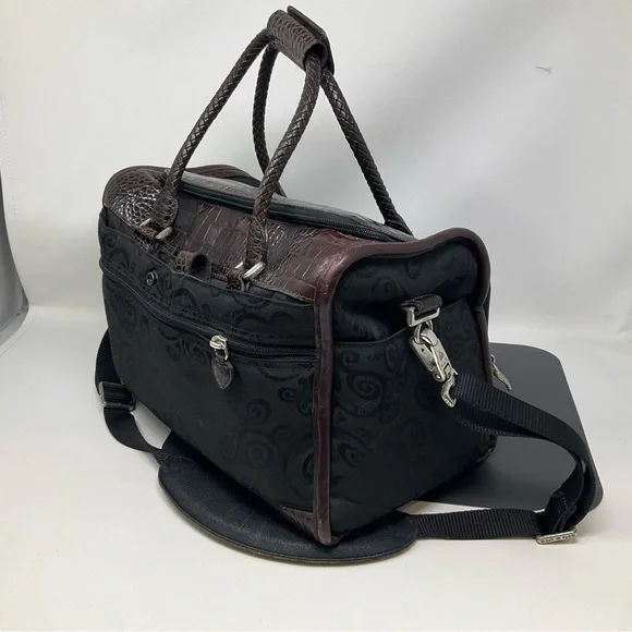 Brighton Lansky Black & Brown Croc Embossed Leather Weekender Travel Duffle Bag